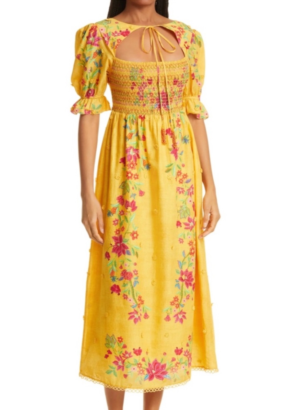 FARM RIO Flower Dream Floral Smocked Puff Sleeve Maxi Dress XS